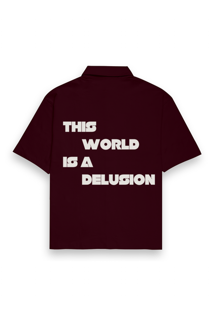 THIS WORL IS A DELUSION Oversized Shirt (Maroon)