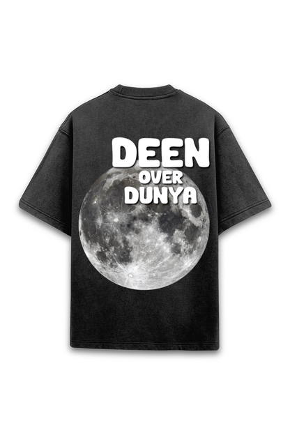 DEEN OVER DUNYA Unisex Acid Wash Oversized T-shirt (Black)