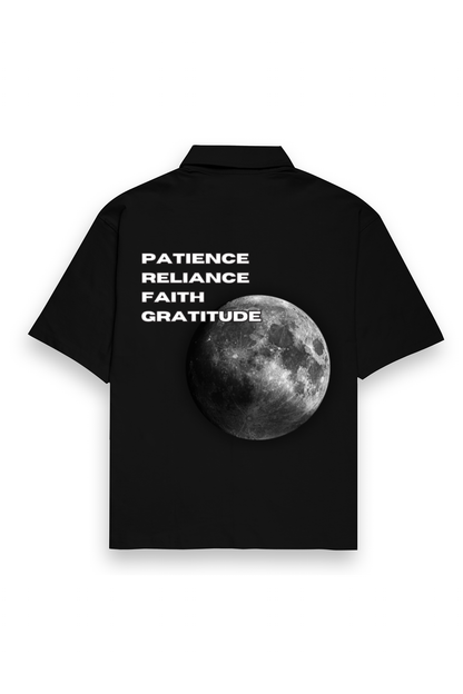 PATIENCE RELIANCE FAITH GRATITUDE Oversized Shirt (Black)