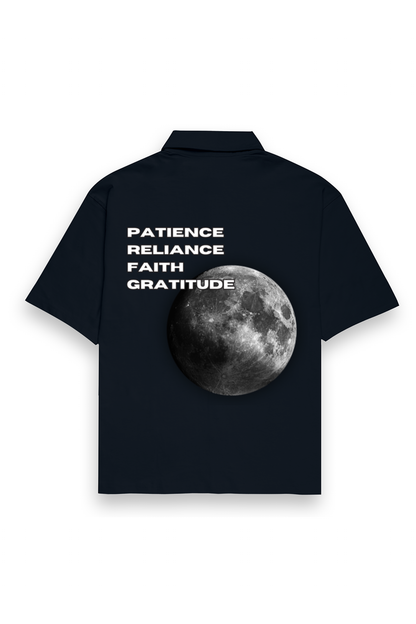 PATIENCE RELIANCE FAITH GRATITUDE Oversized Shirt (Navy Blue)